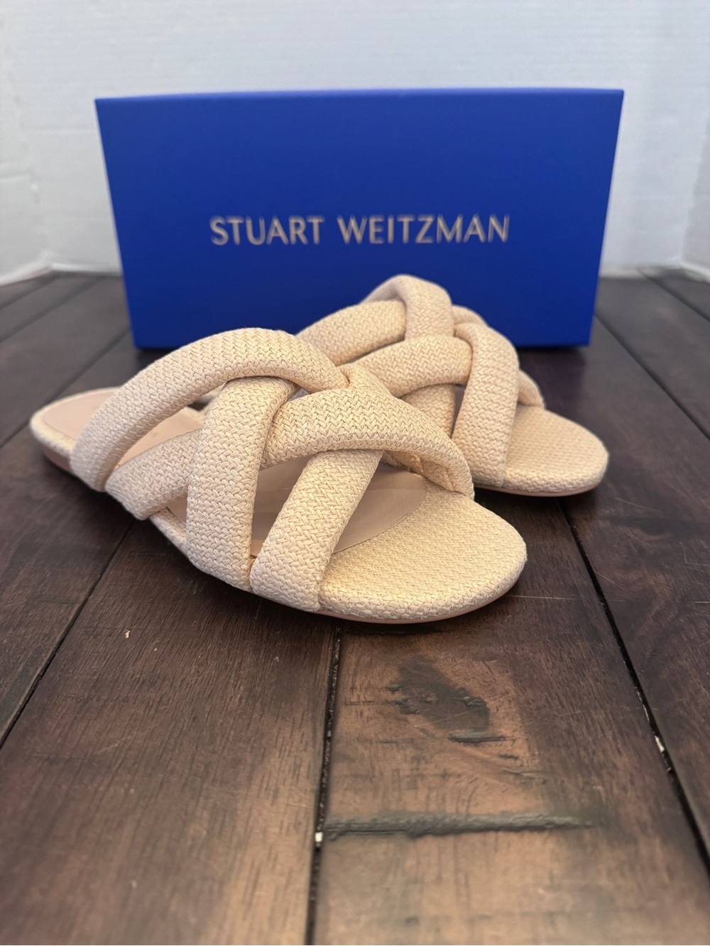 Stuart Weitzman Beige Braided Slide Sandals